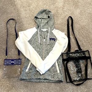 TCU Gameday, Sweatshirt, clear purse and bag